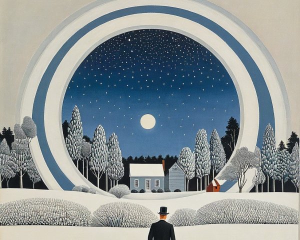 Solitary Man in Black Suit in Snowy Night Landscape