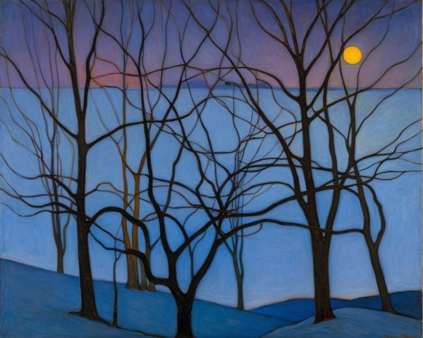 Silhouette Trees Against Deep Blue Sky Landscape Painting