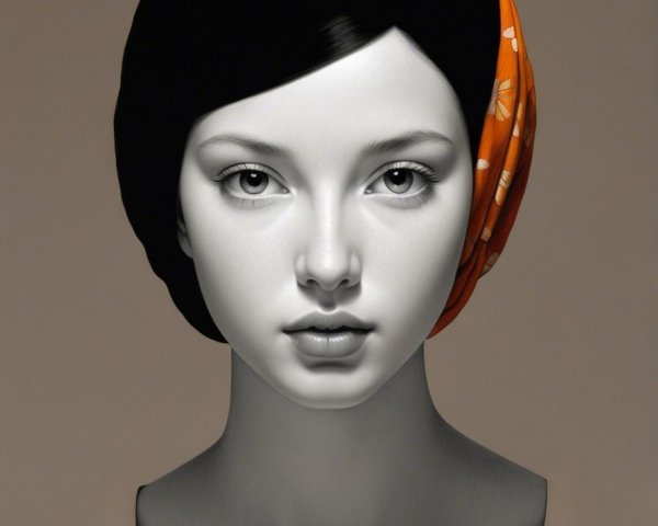 Monochromatic Portrait of a Young Woman with Headscarf