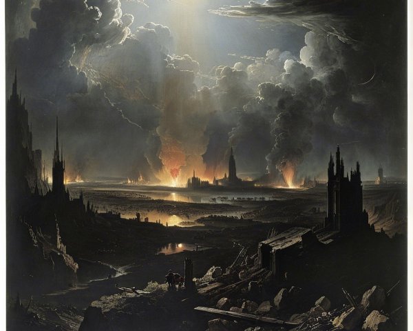 Dramatic Landscape with Ruins and Tumultuous Sky