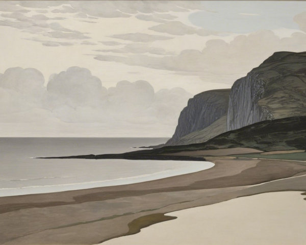 Serene Coastal Landscape with Beach and Cliffs