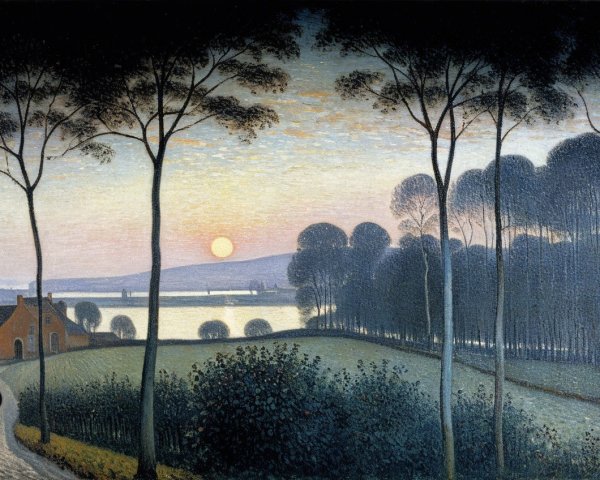 Serene Evening Landscape with Silhouetted Trees