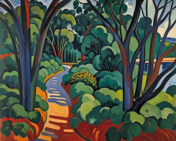 Vibrant Landscape with Meandering Path and Greenery
