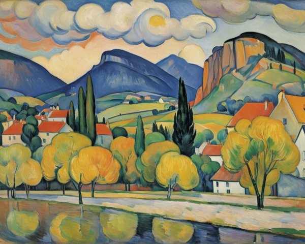 Vibrant Landscape with Rolling Hills and Golden Foliage