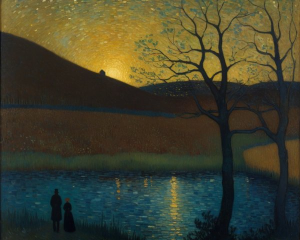 Twilight Scene with Figures by a Tranquil River