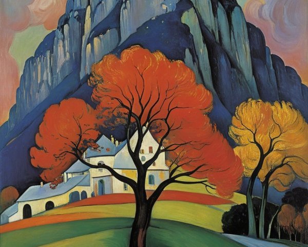 Vibrant Landscape with Mountain and Autumn Trees