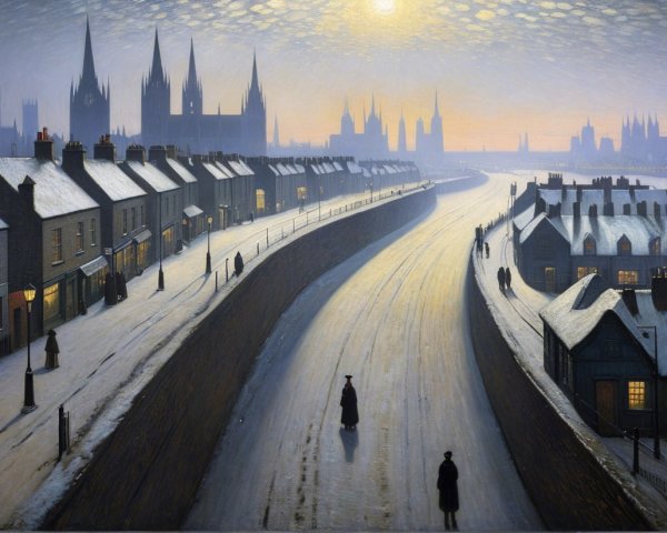 Tranquil Winter Evening with Snowy River and Houses