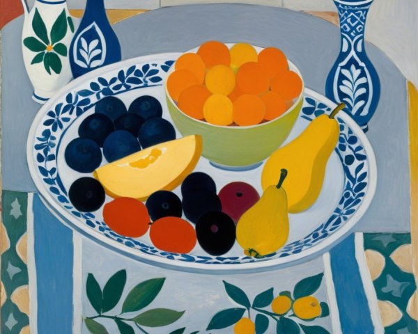 Colorful Fruit Still Life with Decorative Elements