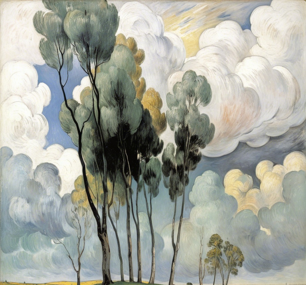 Serene Landscape with Trees and Dynamic Sky