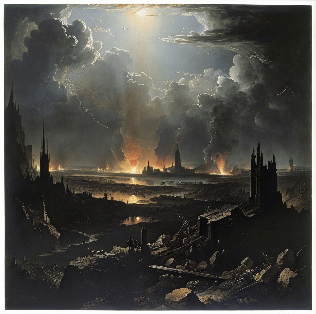 Dramatic Landscape with Ruins and Tumultuous Sky
