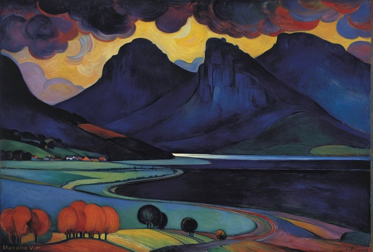Dramatic Landscape with Mountains and Colorful Sky