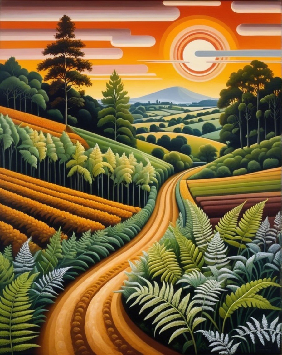 Vibrant Landscape with Rolling Hills at Sunset