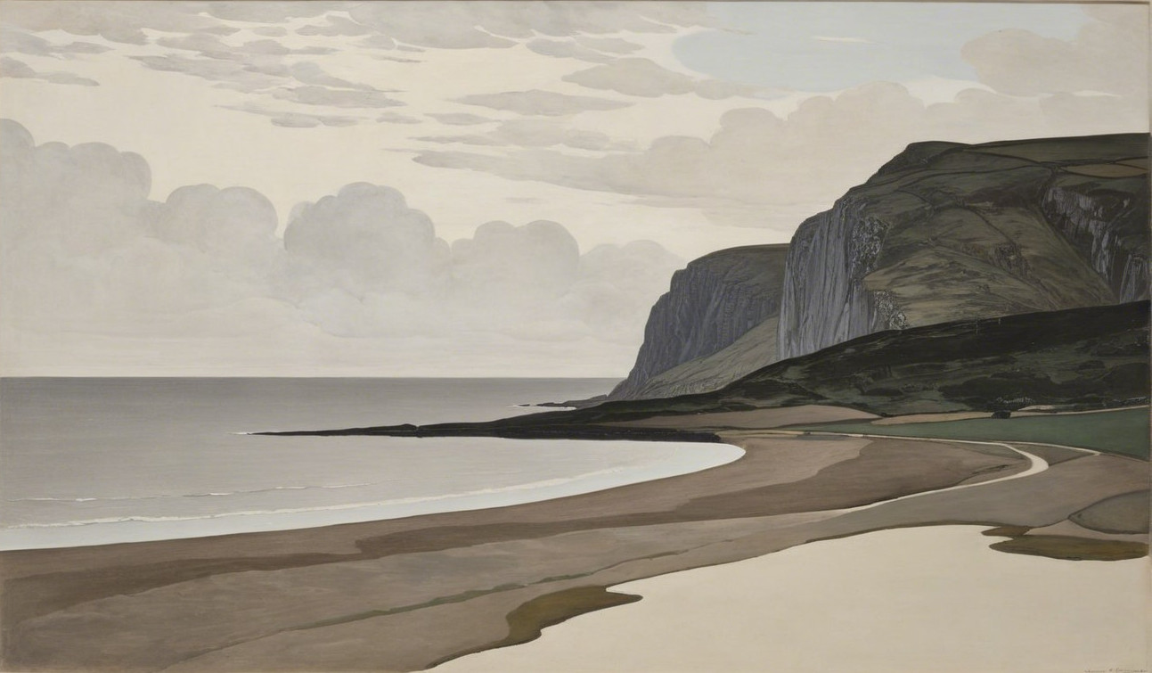 Serene Coastal Landscape with Beach and Cliffs