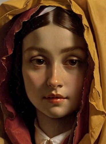 Young woman in yellow hood with serene expression