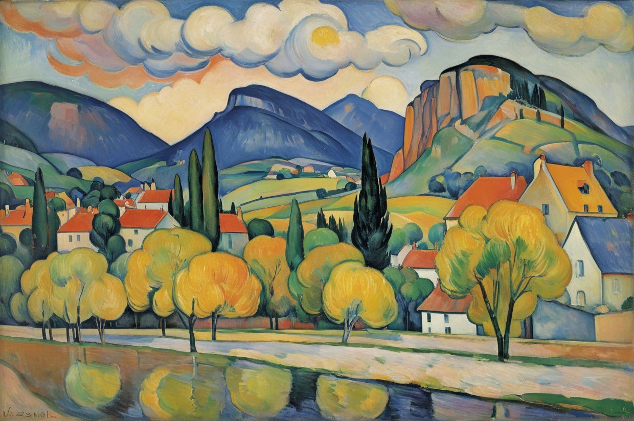 Vibrant Landscape with Rolling Hills and Golden Foliage