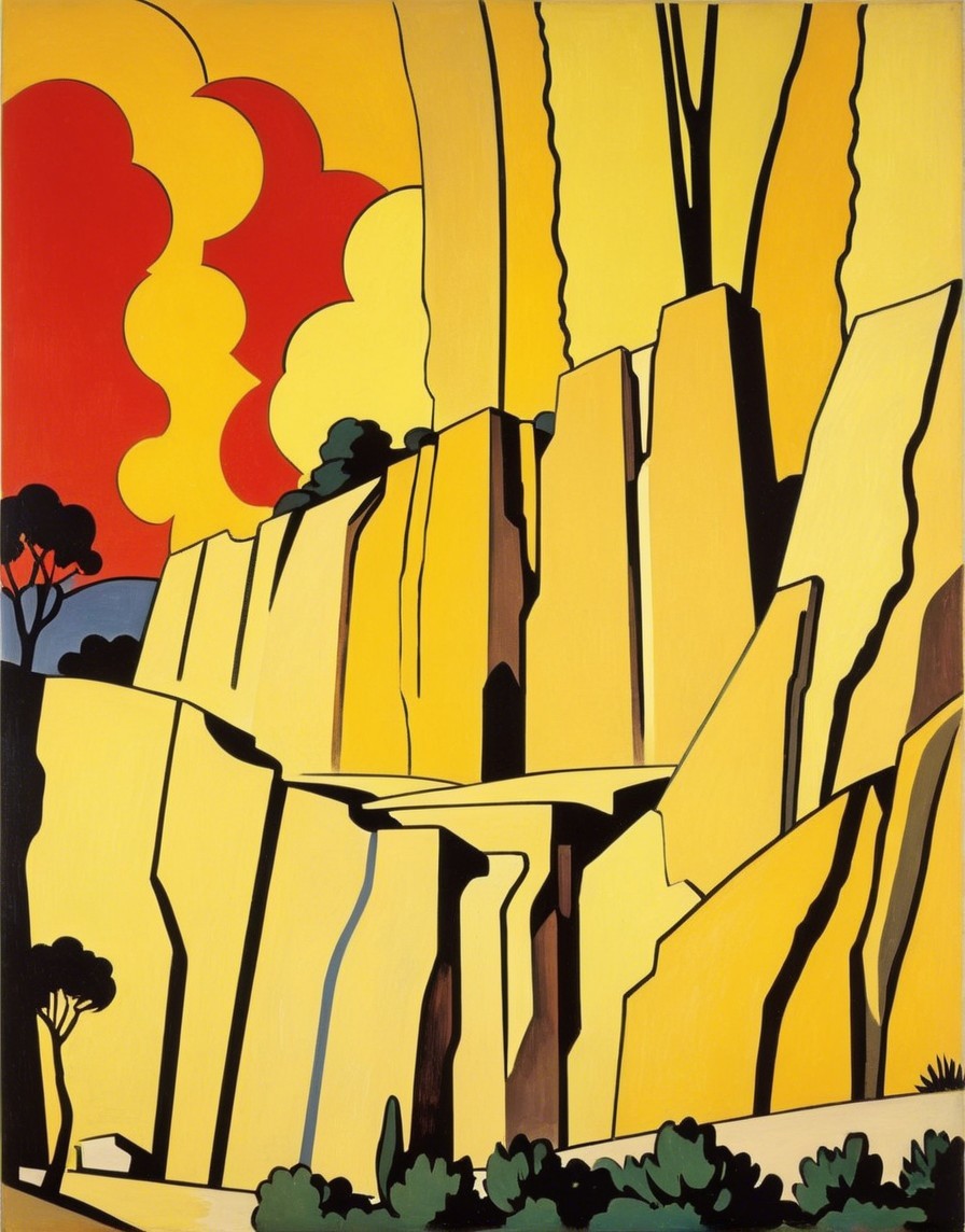 Vibrant Landscape with Stylized Cliffs at Sunset