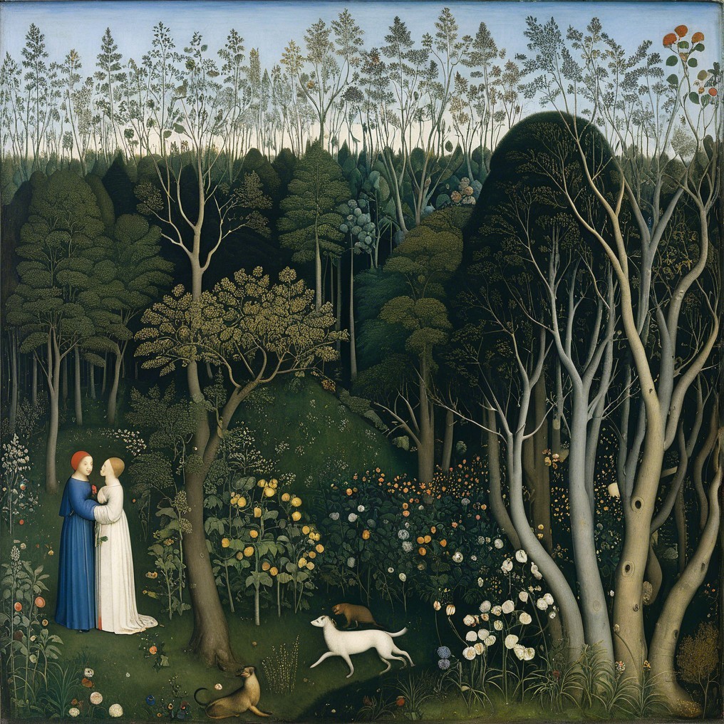 Historical Figures in a Lush Forest Setting