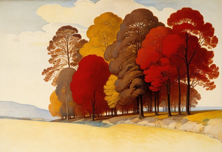 Autumn Landscape with Colorful Trees and Soft Sky