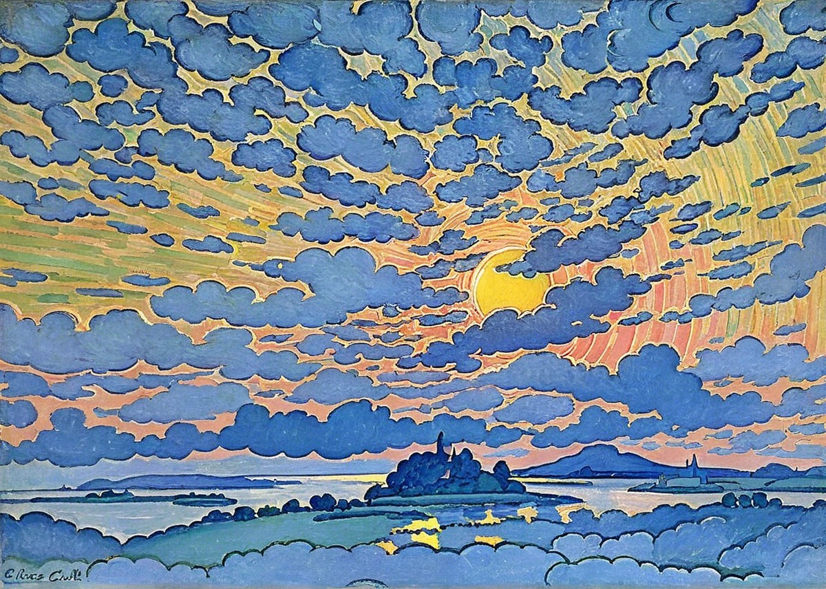 Vibrant Landscape with Dramatic Sunset and Clouds