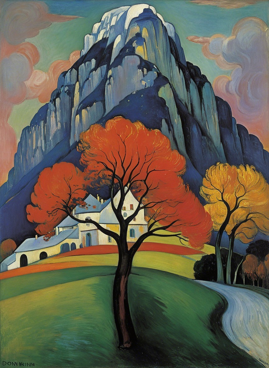 Vibrant Landscape with Mountain and Autumn Trees
