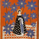 Graceful figure in black gown with golden motifs