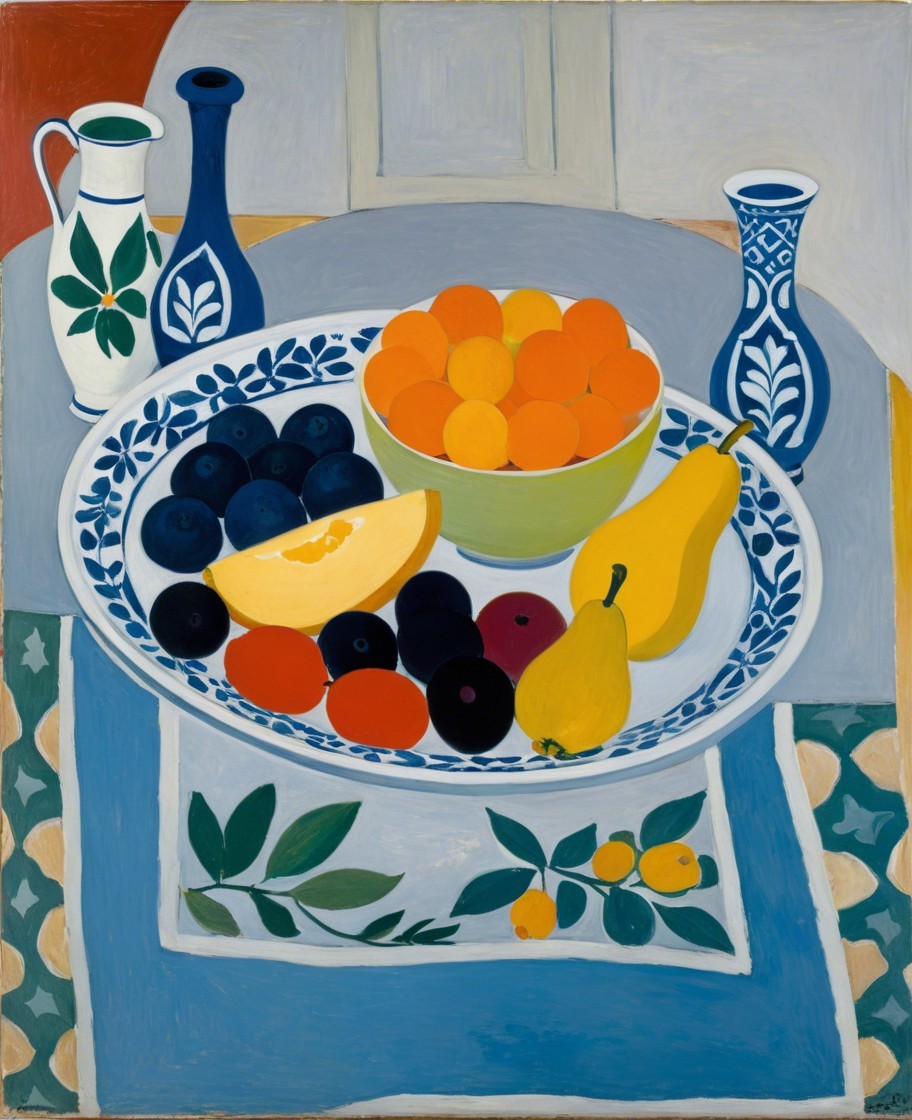 Colorful Fruit Still Life with Decorative Elements
