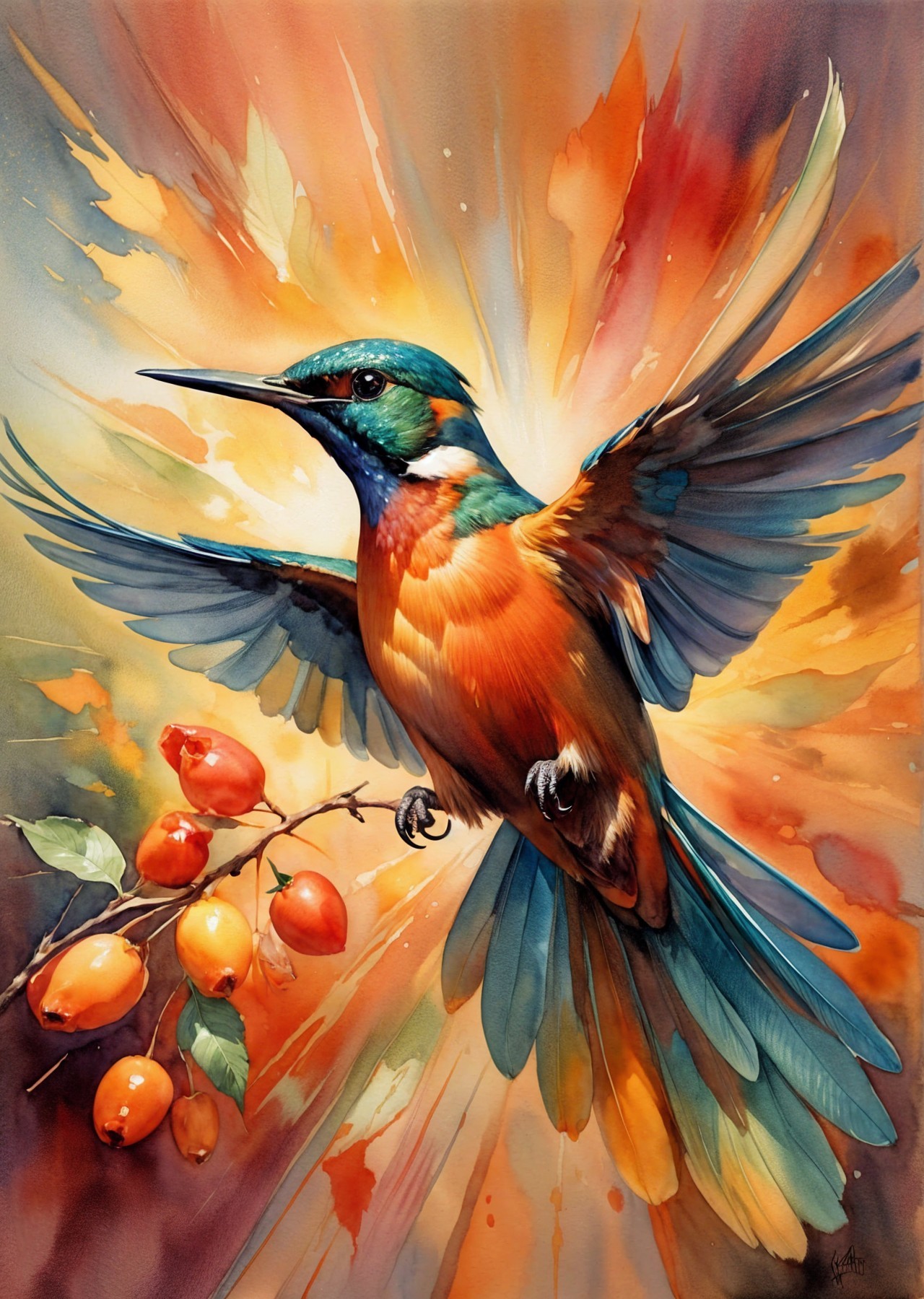 Vibrant Bird with Colorful Plumage and Warm Hues