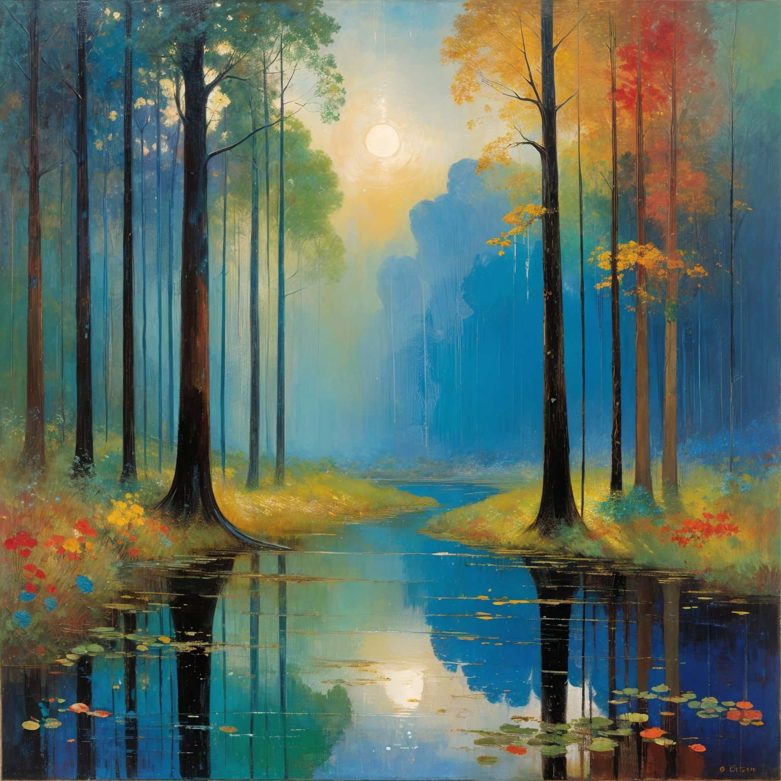 Tranquil River Landscape with Autumn Foliage Reflection