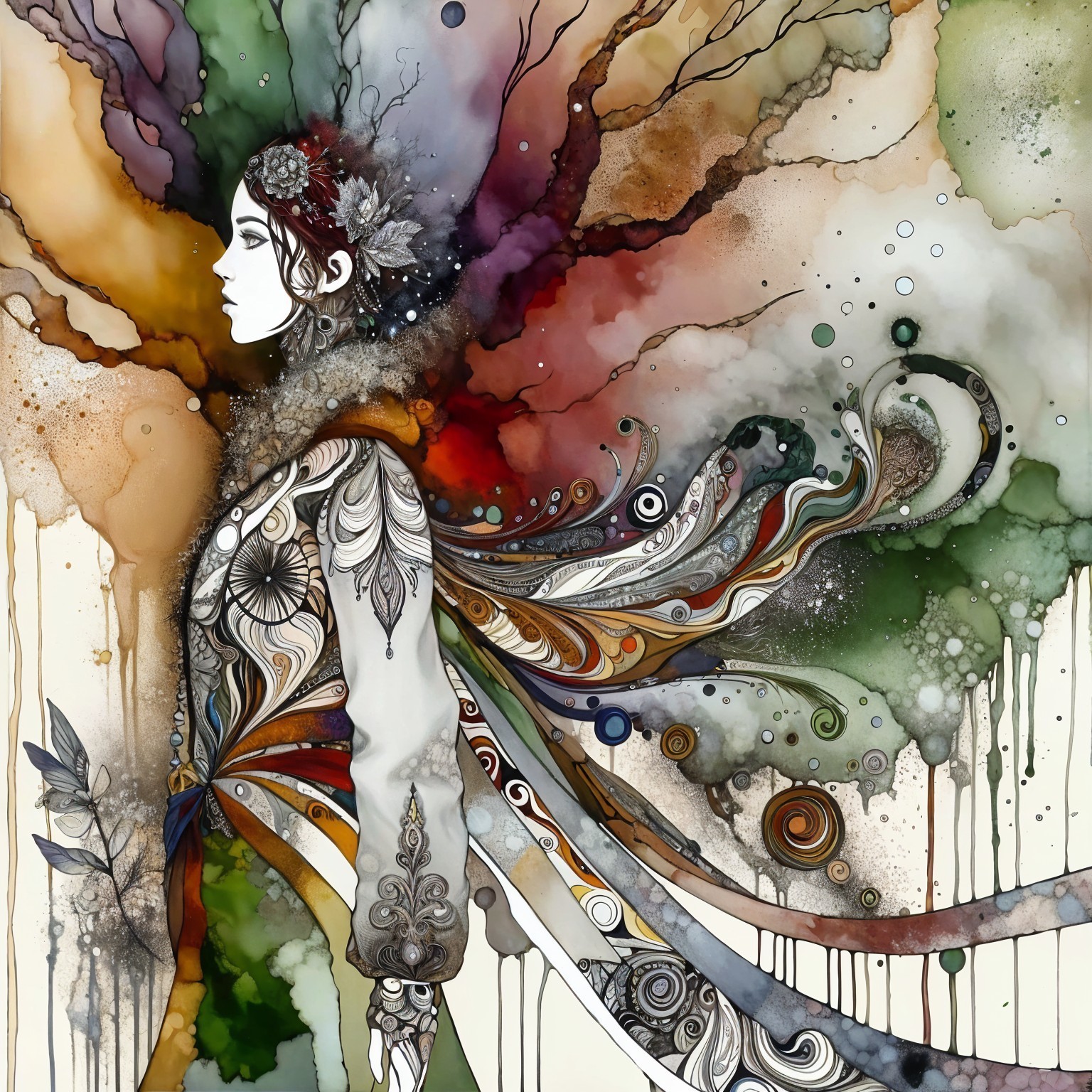 Graceful figure in vibrant abstract colors and patterns