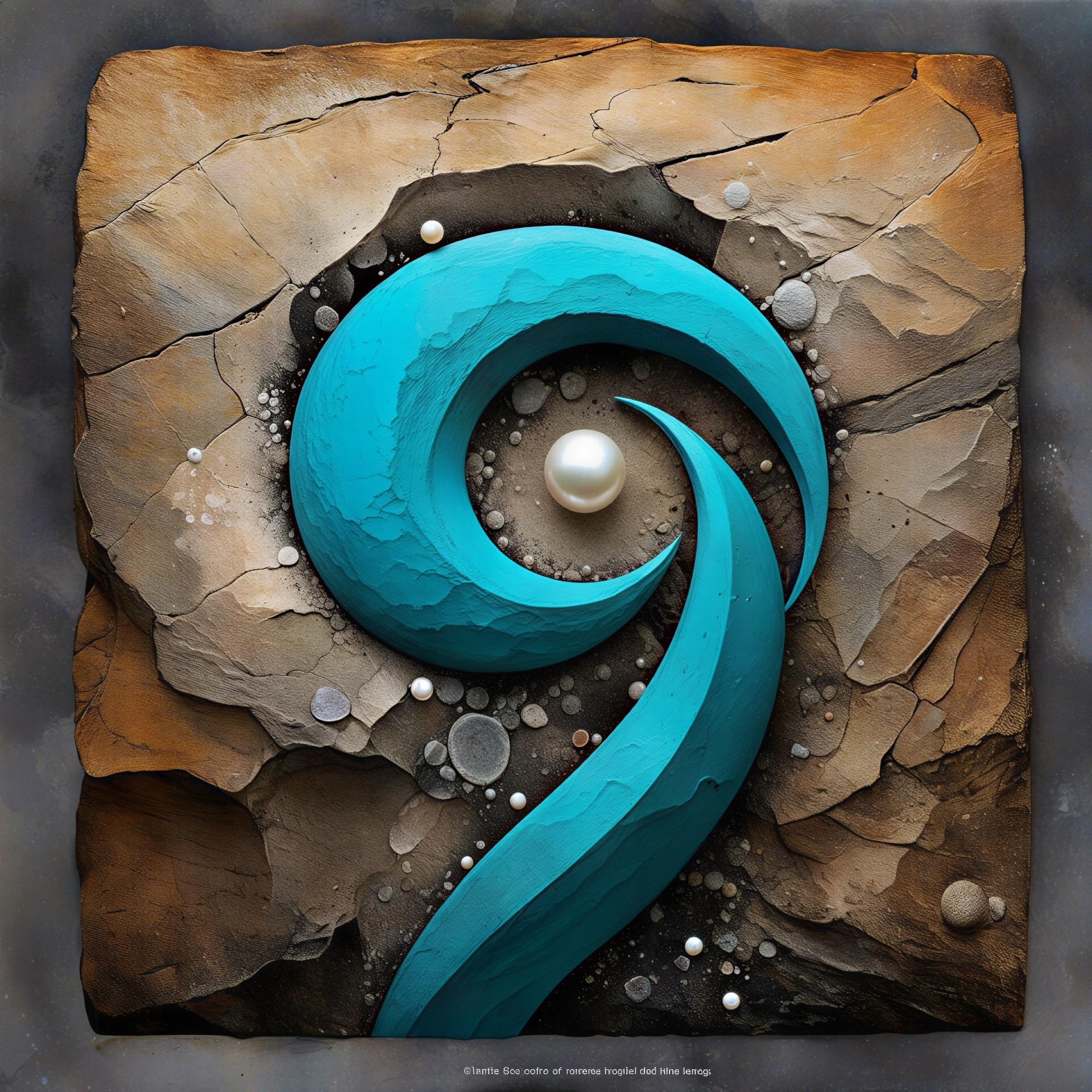 Swirling Turquoise Wave with Luminous Pearl Center