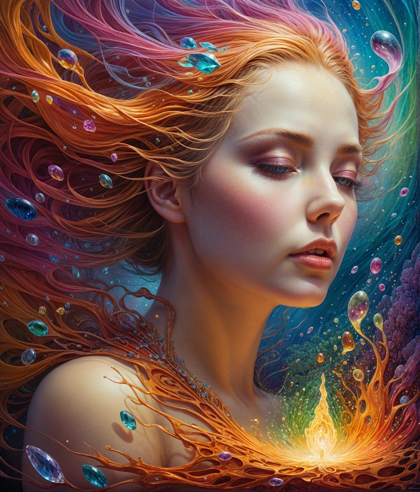 Artistic Portrait of a Young Woman with Colorful Hair