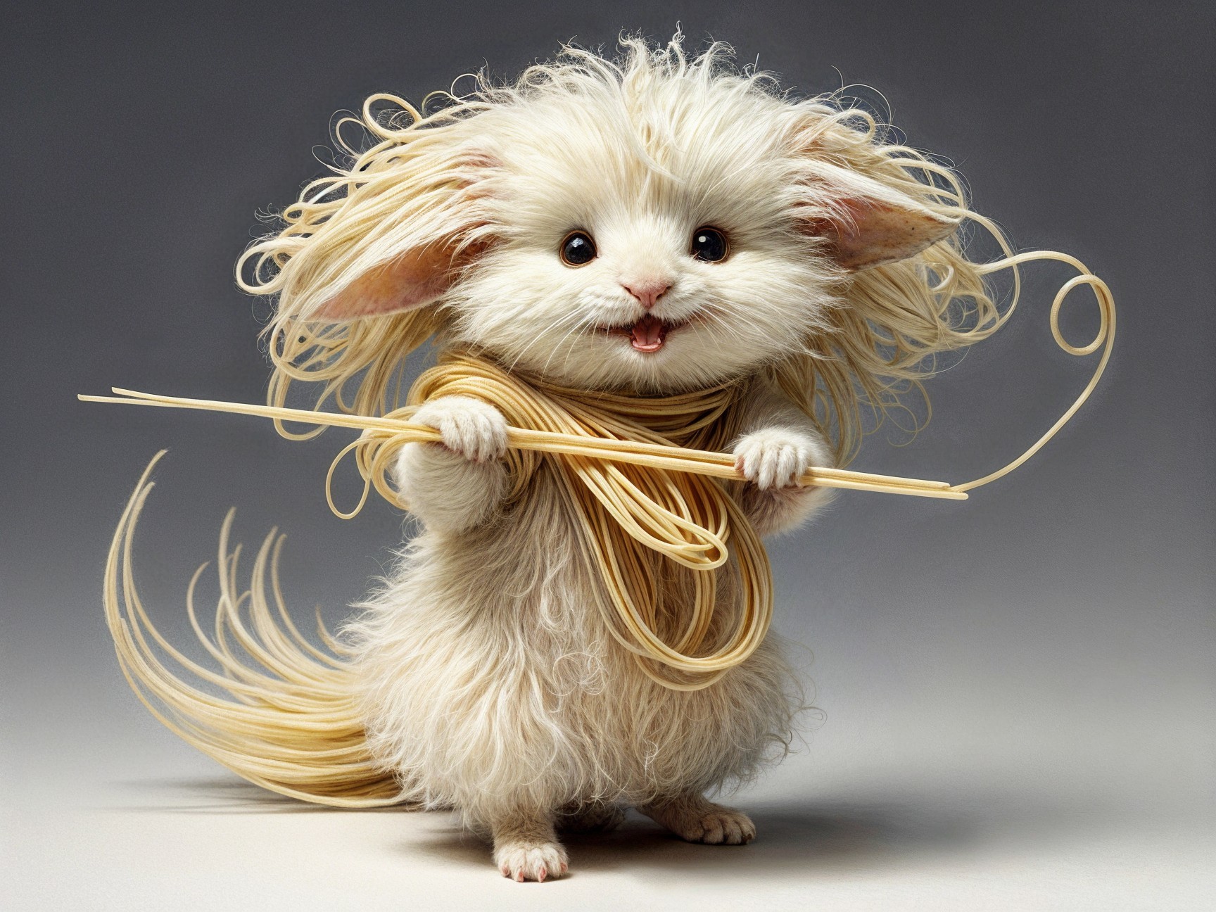 Whimsical Creature with Spaghetti Noodles and Charm