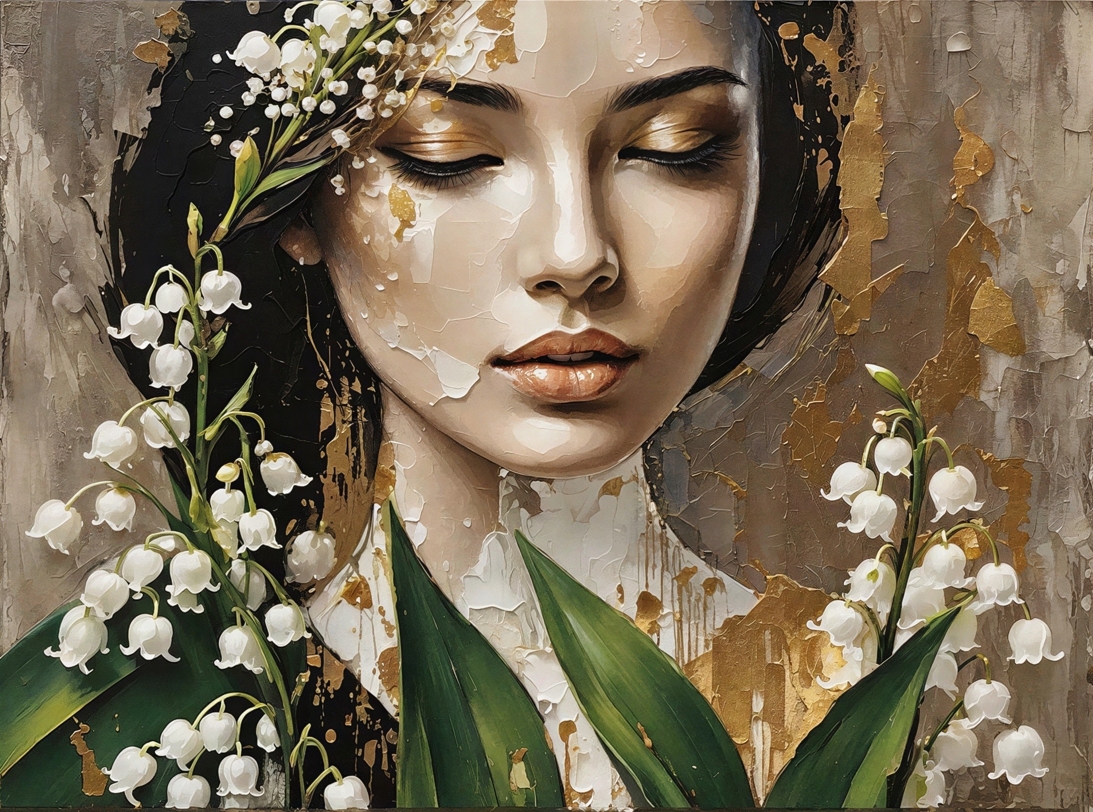 Impasto Oil Painting of Woman with Lily of the Valley