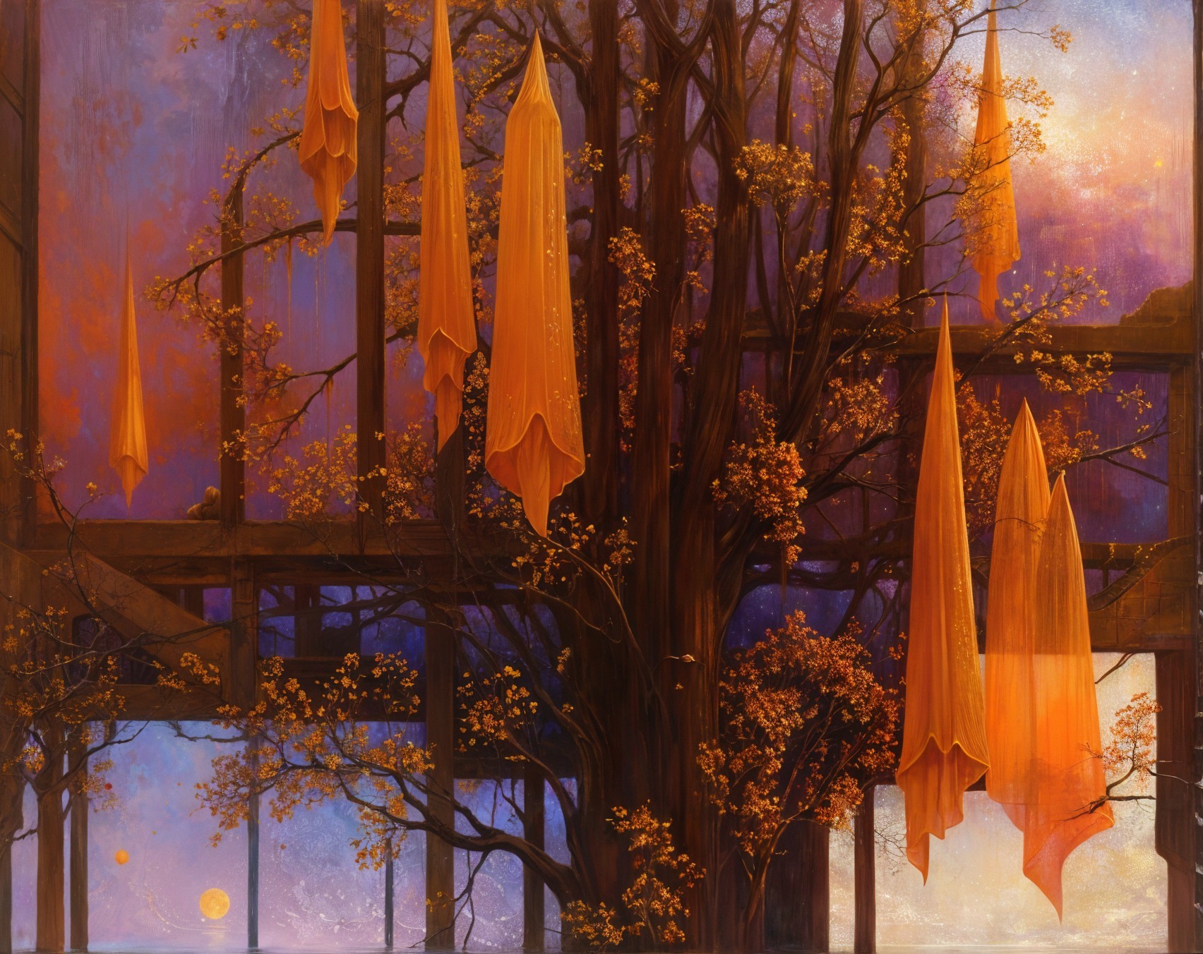 Surreal Landscape with Majestic Tree and Drapes