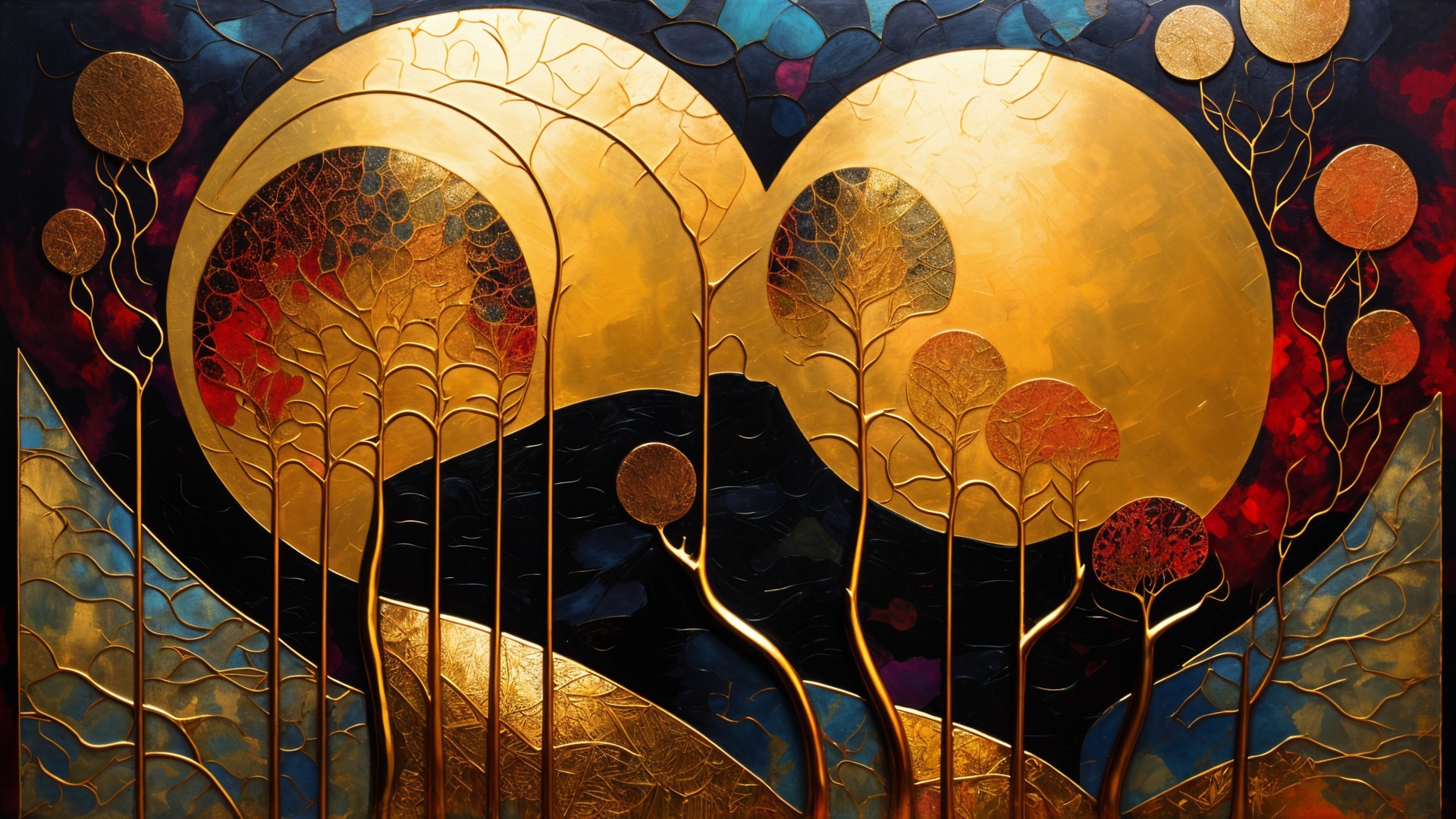 Abstract Landscape with Golden Celestial Circles
