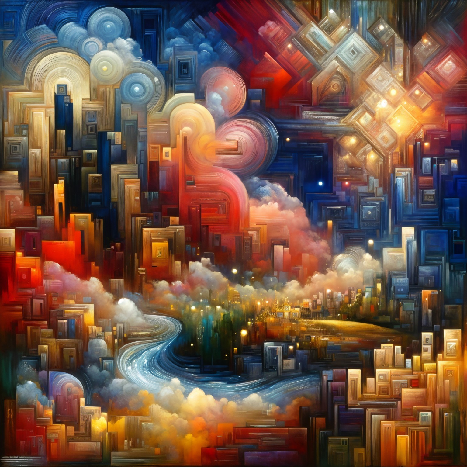 Vibrant Abstract Cityscape with Geometric Structures