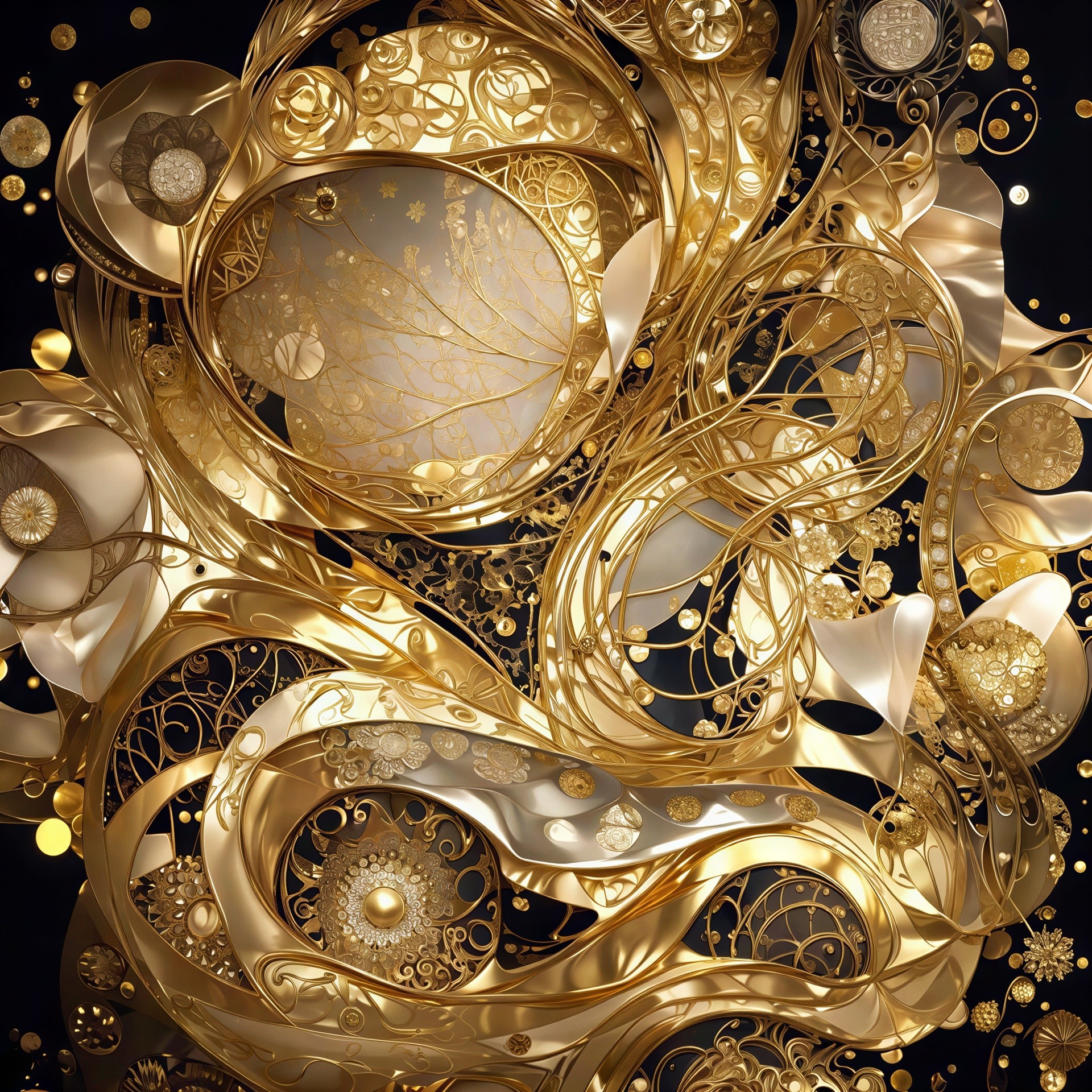 Abstract Art with Rococo Design and Golden Filigree