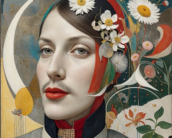 Elegant Portrait of Woman with Colorful Headdress