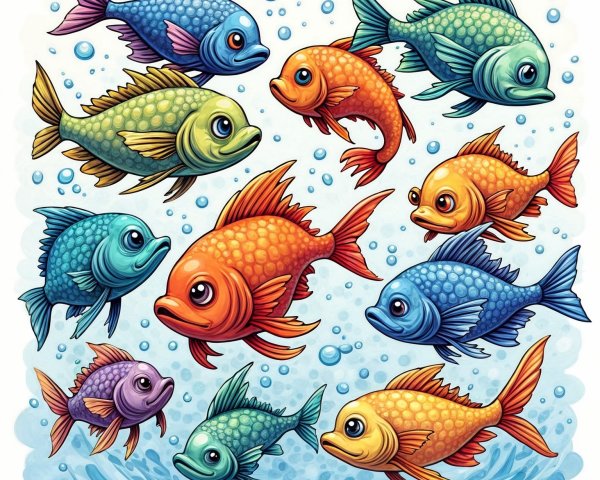 Colorful Cartoon Fish in Light Blue Underwater Scene