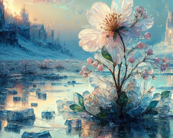 Serene Landscape with Flower and Reflective Water
