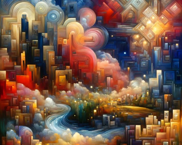 Vibrant Abstract Cityscape with Geometric Structures