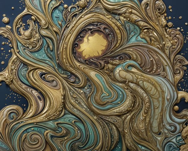 Abstract Design with Turquoise, Gold, and Brown Patterns