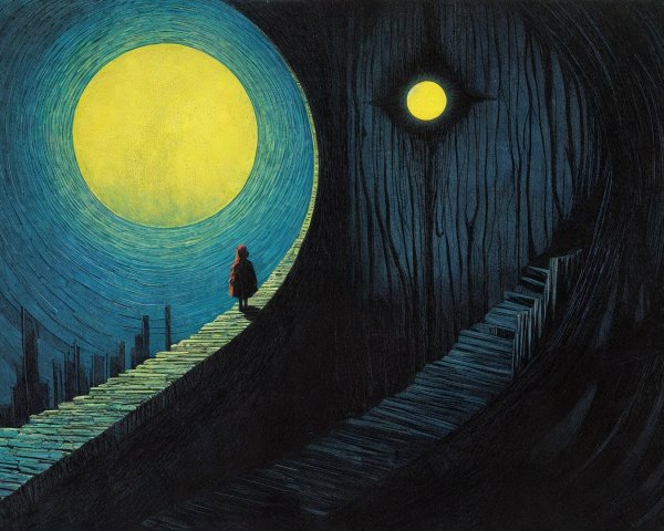 Solitary Figure in Red Cloak in Surreal Landscape