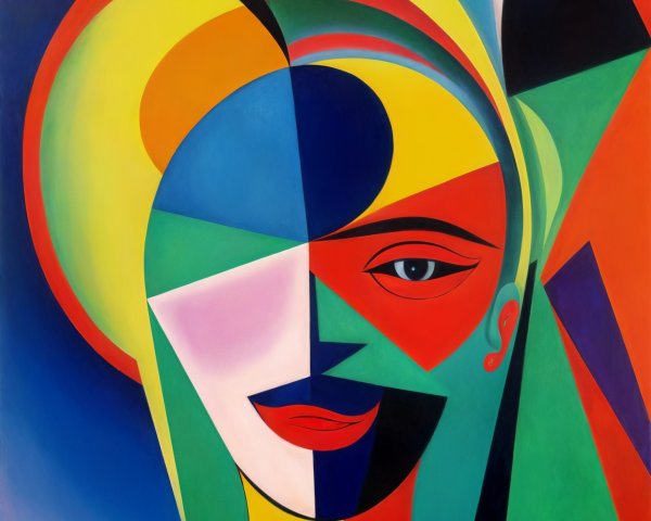 Vibrant abstract portrait with geometric shapes and colors