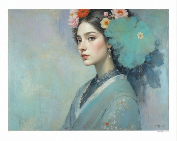 Serene Portrait of a Young Woman with Flowers