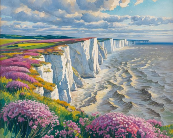 Vibrant Coastal Landscape with Cliffs and Wildflowers