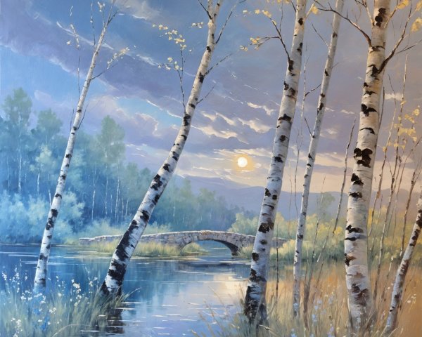 Serene Landscape with Birch Trees and Tranquil River
