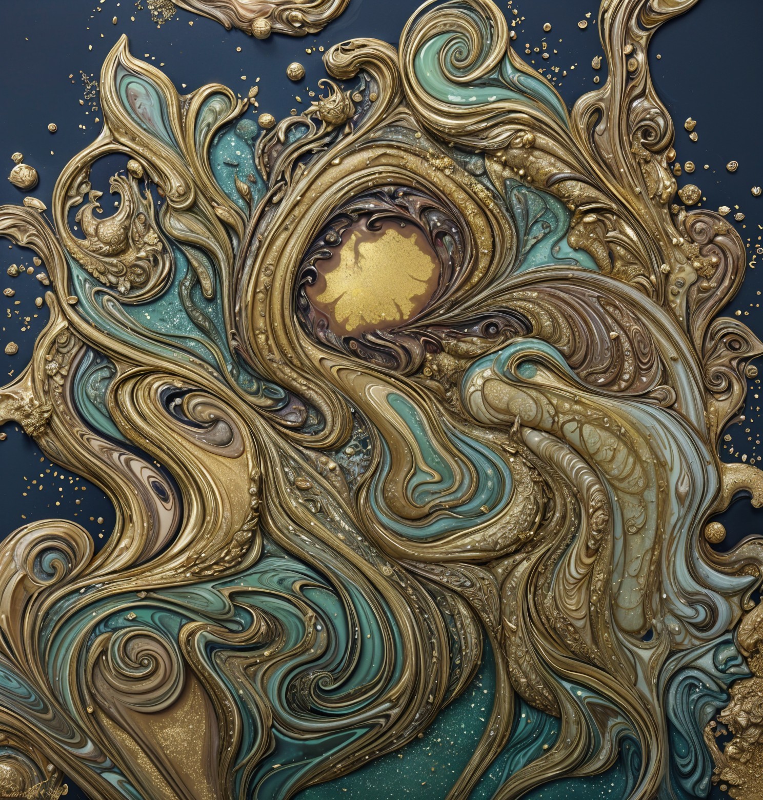 Abstract Design with Turquoise, Gold, and Brown Patterns