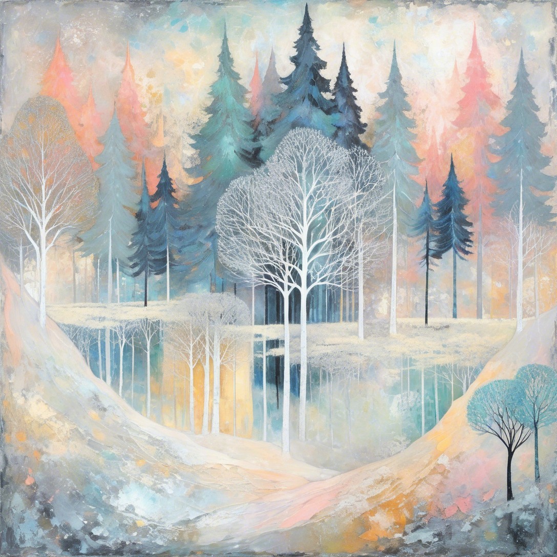 Whimsical Winter Forest Painting with Soft Colors