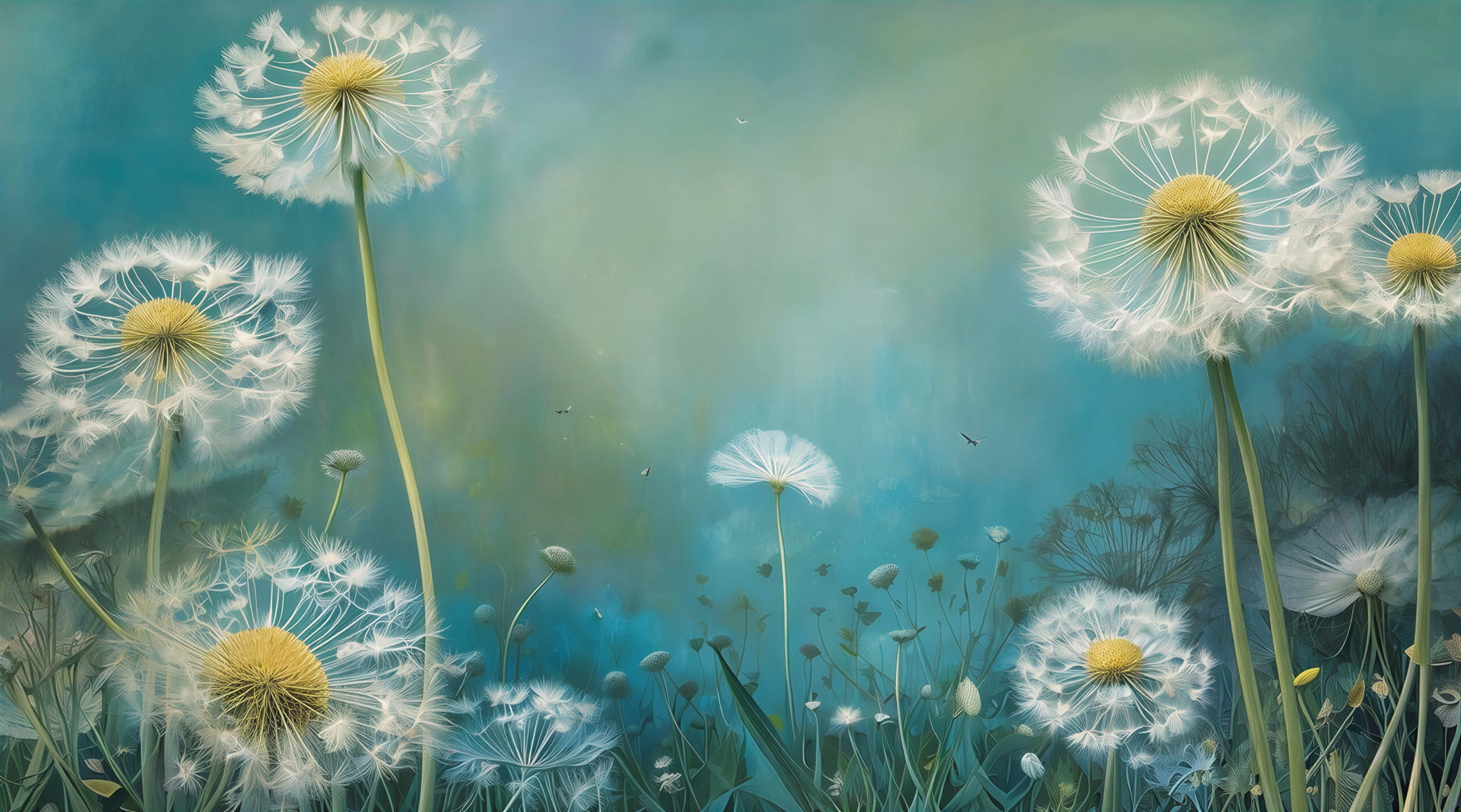 Dandelion Field with Fluffy Seeds and Tranquil Background